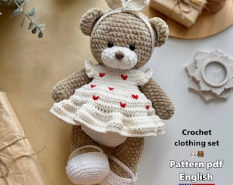 Crochet pattern of a dress for a doll, crochet scheme of a dress for a toy, PDF - pattern in English