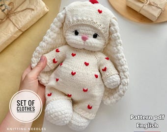 Set of knitted clothes for dolls and amigurumi toys. Dress for toy knitting scheme, Knitting doll dress scheme