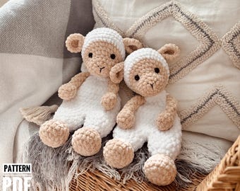 Crochet sheep snuggler pattern Lamb lovey pattern Animal baby cuddle toy pattern