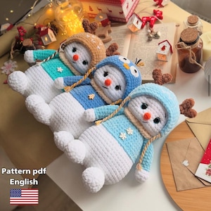 Snowman and 4 hats Crochet Pattern for Christmas, Snowman Amigurumi, Christmas Crochet Pattern, Snowman toys, Crochet Pattern In English