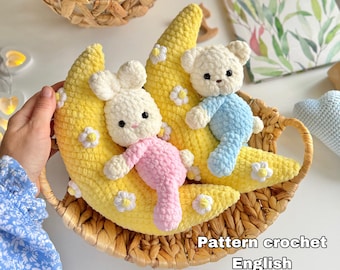 Crochet Bear Moon Pattern, Amigurumi Bunny Toy, PDF English Instructions