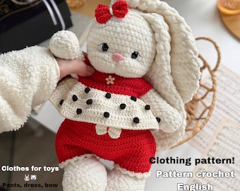 Crochet Toy Clothes Pattern, Dress, Pants, Bow, Headband (English PDF)