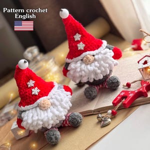 Christmas gnome crochet pattern, crochet Christmas gnome, crocheted amigurumi gnome, Christmas crochet toys, PDF in English