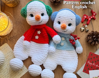 Crochet snowman snuggler. Christmas snowman crochet pattern. Christmas crochet toys, Crochet blanket PDF in English