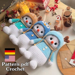 Snowman and 4 hats Crochet Pattern for Christmas, Snowman Amigurumi, Christmas Crochet Pattern, Crochet Pattern In English and German