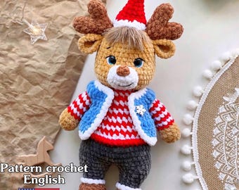 Christmas reindeer, Crochet Pattern, Deer Amigurumi, Christmas Crochet Pattern, Deer Crochet, Christmas reindeer Crocget Pattern In English