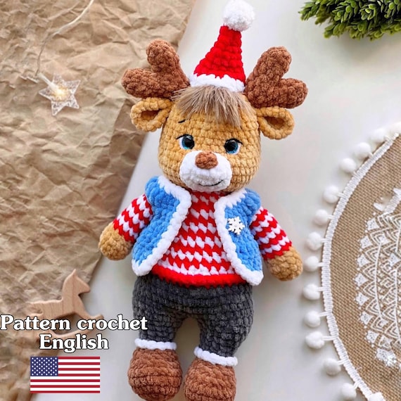 Christmas reindeer, Crochet Pattern, Deer Amigurumi, Christmas Crochet Pattern, Deer Crochet, Christmas reindeer Crocget Pattern In English