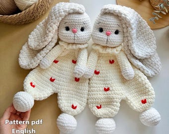 Crochet pattern bunny amigurumi, pattern snuggler bunny, pattern bunny blanket PDF ENG