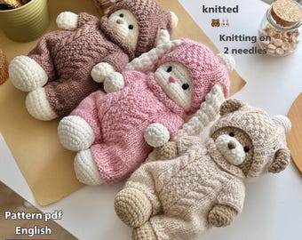 Set of knitted clothes for dolls and amigurumi toys. Dress for toy knitting scheme, Knitting doll dress scheme, PDF - pattern in English