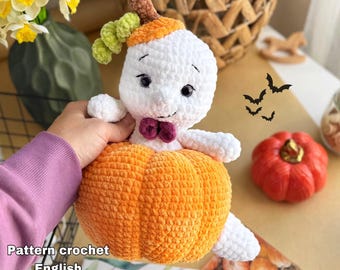 Ghost Pumpkin Crochet Pattern, Amigurumi Halloween Decor (PDF English)