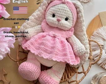 Crochet pattern of a clothes for a doll, crochet scheme of a dress for a toy, PDF - pattern in English