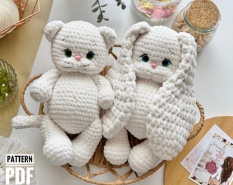 Crochet pattern amigurumi bunny-cat in English pdf manual.