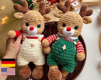 Christmas reindeer, Crochet Pattern, Deer Amigurumi, Christmas Crochet Pattern, Deer Crochet, Crochet pattern in English and German