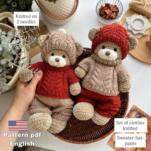 Set of knitted clothes for dolls and amigurumi toys. Clothes for toy knitting scheme, Knitting doll clothes scheme, PDF - pattern in English