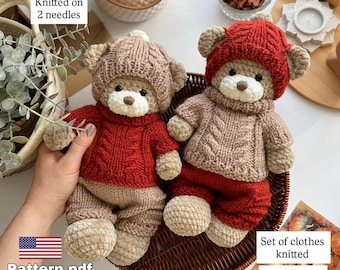 Set of knitted clothes for dolls and amigurumi toys. Clothes for toy knitting scheme, Knitting doll clothes scheme, PDF - pattern in English