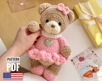 Crochet pattern amigurumi bear in English pdf manual.