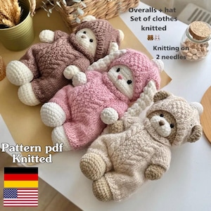 Set of knitted clothes for dolls and amigurumi toys. Dress for toy knitting scheme, PDF - pattern in English and German