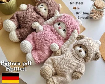 Set of knitted clothes for dolls and amigurumi toys. Dress for toy knitting scheme, PDF - pattern in English and German