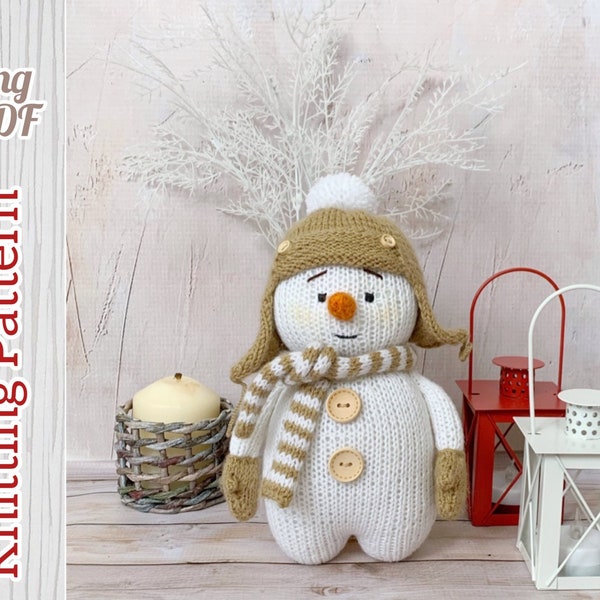 Snowman Knitting Pattern, DIY Snowman Toy, Christmas decor, New Year's gift, Knitted Tutorial PDF