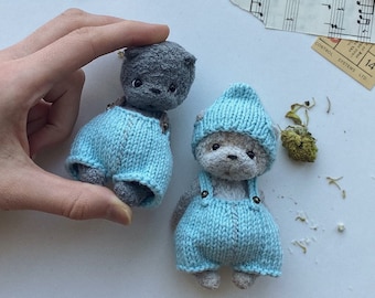 Set of 2 knitted clothes PATTERN for amigurumi micro bear, knitted jumpsuit, hat, knitted outfit for doll in ENGLISH pdf