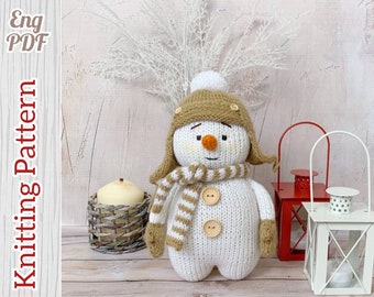 Snowman Knitting Pattern, DIY Snowman Toy, Christmas decor, New Year's gift, Knitted Tutorial PDF