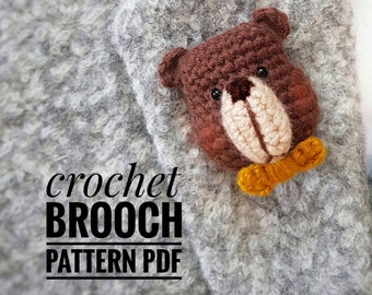 PDF bear brooch pattern, Crochet bear brooch pattern, How to crochet brooch, Amigurumi bear brooch pattern