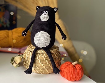Halloween Schwarze Katze Häkelanleitung für Dekoration, Amigurumi Kürbis 2 Größe für Halloween, einfache Häkelanleitung auf ENGLISCH pdf