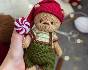 Christmas crochet clothes elves PATTERN for bear, crochet clothes Christmas elf animals,  easy crochet pattern in ENGLISH pdf, outfit