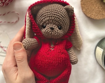 Knitting PATTERN bunny outfit for crochet bear, knitted jumpsuit, Easter knitting pattern, knitted clothes for toys, tutorial ENGLISH pdf