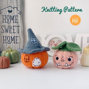 Halloween Pumpkin Knitting Pattern, Knitted Fall Decor, Holiday Decorating, DIY Halloween Favor,Stuffed Pumpkin- house, Tutorial English PDF