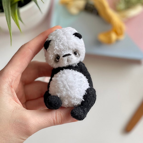 CROCHET PATTERN micro panda bear toy, size 4 inches, Amigurumi bear panda, miniature amigurumi micro animals, Amigurumi bear ENGLISH pdf