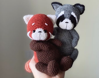 SET 2in1 crochet raccoon and red panda PATTERN, amigurumi animals DIY raccoon tutorial in English pdf, Amigurumi red panda