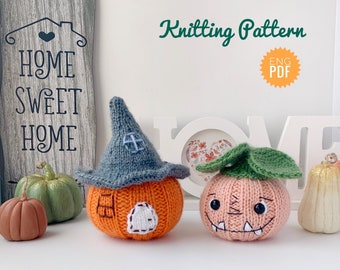 Halloween Pumpkin Knitting Pattern, Knitted Fall Decor, Holiday Decorating, DIY Halloween Favor,Stuffed Pumpkin- house, Tutorial English PDF