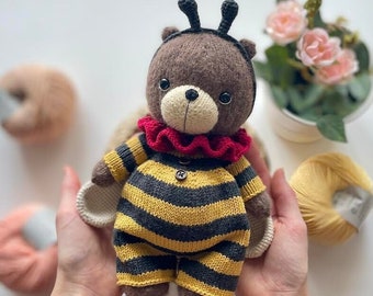 Knitting and crochet PATTERN clothes for toy, knitted bee toy, amigurumi bee, knitted outfit, Easter knitted bee, tutorial ENGLISH pdf