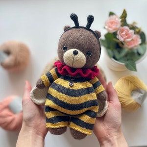 Knitting and crochet PATTERN clothes for toy, knitted bee toy, amigurumi bee, knitted outfit, Easter knitted bee, tutorial ENGLISH pdf