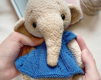 CROCHET PATTERN plush elephant Sonya in dress on English, PDF tutorial stuffed amigurumi crochet toy, easy pattern for beginners