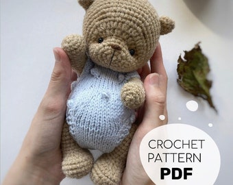 Crochet bear PATTERN in English with pastel bodysuit, classic amigurumi teddy bear toy tutorial,easy crochet pattern toy Animal PDF,7 inches