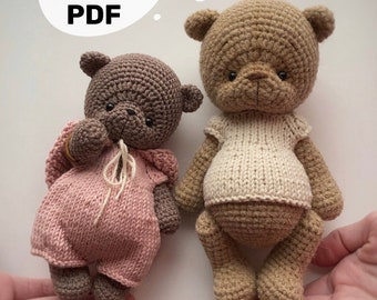 SET of 2 crochet patterns Easter BEARS with knitted CLOTHES, Beginners crochet, Diy crochet kit, Bear patterns pdf, Funny crochet patterns