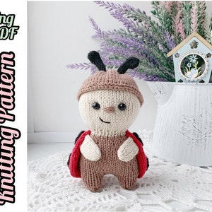 Ladybug Knitted Pattern, Easy Knitting Soft Toy, DIY Stuffed Insect, Tutorial English PDF.