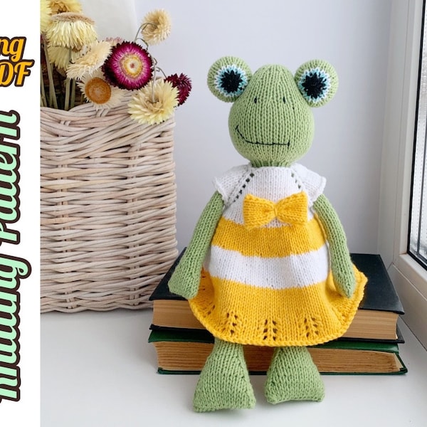 Little Frog Knitted Pattern, Knitting Soft Toy, DIY gift for girl, Tutorial English PDF.