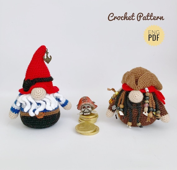 Gnome Pirate Crochet Pattern, Amigurumi Toys Tutorial, Funny Dwarf, English Pattern PDF.