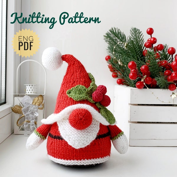 Christmas Santa Gnome Knitting Pattern, DIY Scandinavian Dwarf Toy, Winter decor, New Year's gift, Knitted Tutorial PDF