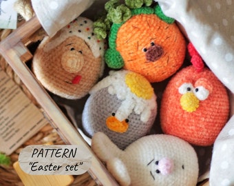 Amigurumi Crochet Pattern Easter Decor, amigurumi Egg Pattern, Crocheted Chicken, Crocheted Rabbit, Crocheted Easter Cake
