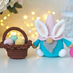 Easter crochet bunny gnome pattern - easy amigurumi easter rabbit ornament - cute crochet easter basket