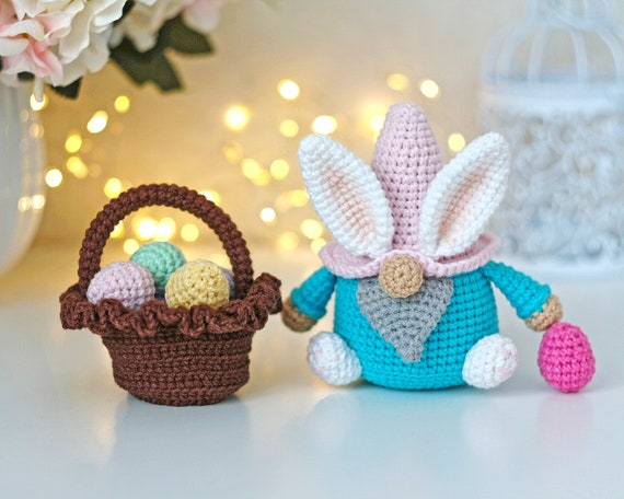 Easter Crochet Bunny Gnome Pattern Easy Amigurumi Easter Rabbit Ornament  Cute Crochet Easter Basket 