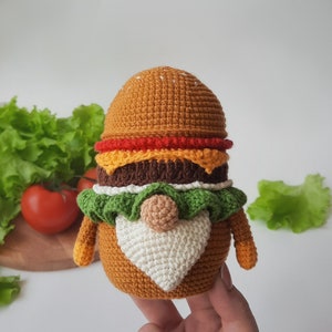 Gnome HAMBURGER crochet pattern,Dad birthday gift, Crochet gnome, Crochet play food, Funny crochet, Father's day gift image 9