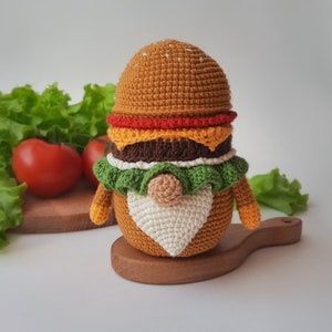 Gnome HAMBURGER crochet pattern,Dad birthday gift, Crochet gnome, Crochet play food, Funny crochet, Father's day gift image 4