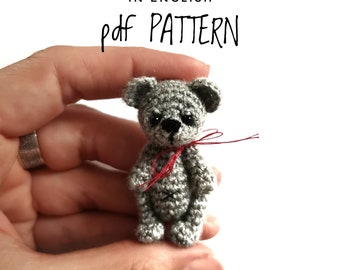 Crochet pattern micro bear, amigurumi pdf bear tutotial, amigurumi teddy pattern