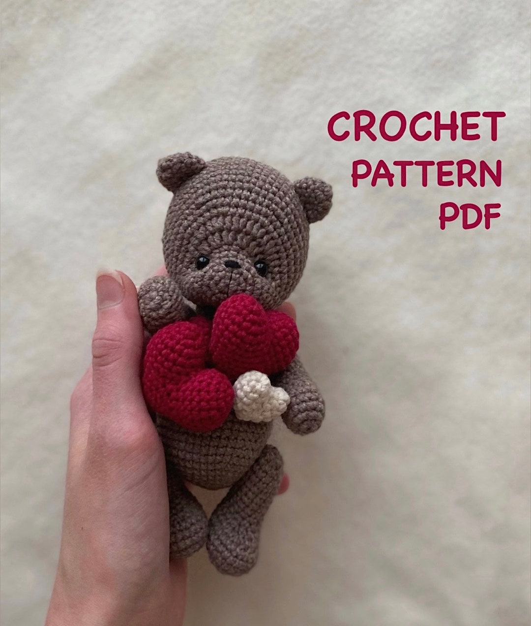 Valentines Day Crochet Teddy Bear Toy and Crocheted Heart PATTERN, 3 ...