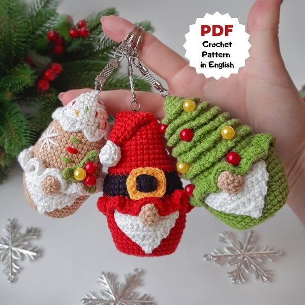 Set of 3 crochet pattern Christmas gnomes, Santa gnome, Christmas tree gnome, Gingerbread gnome, Christmas keychains